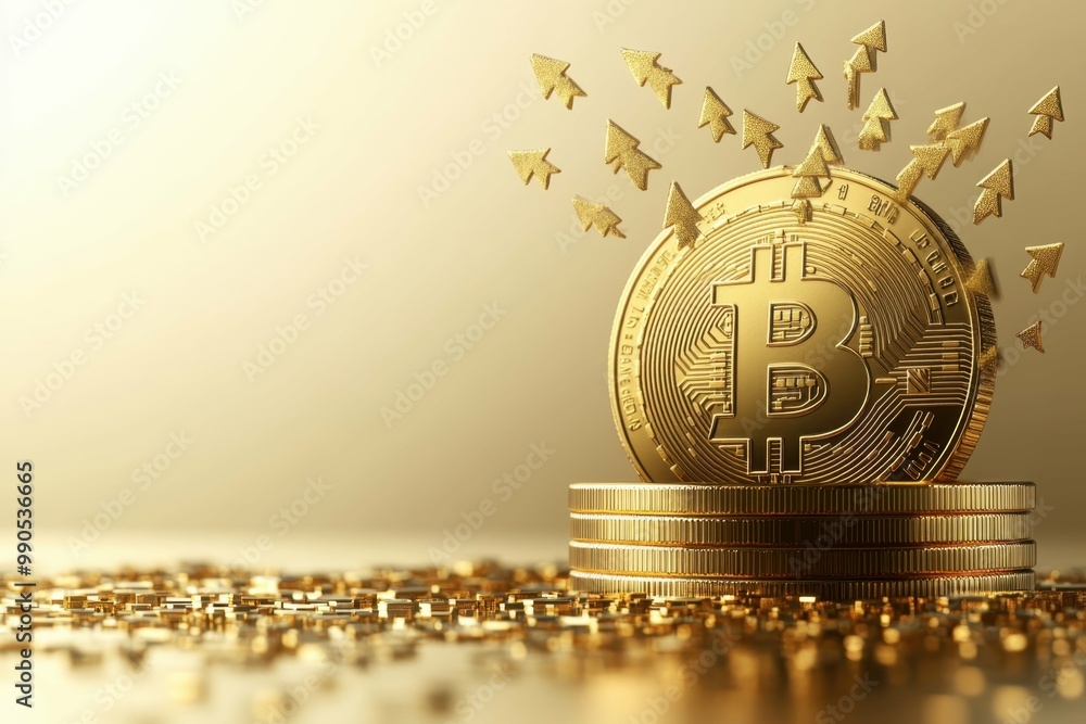 Poster a digital coin with abstract arrows pointing upward symbolizing the growth and potential of cryptocu