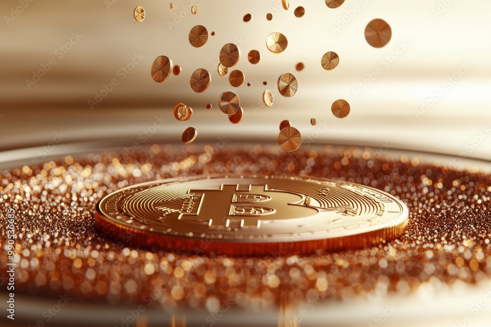 Poster a digital coin with concentric circles around it symbolizing the ripple effect and influence of cryp