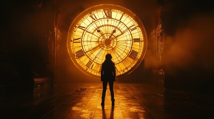 Clock Tower Silhouette at Dusk with Warm Glow