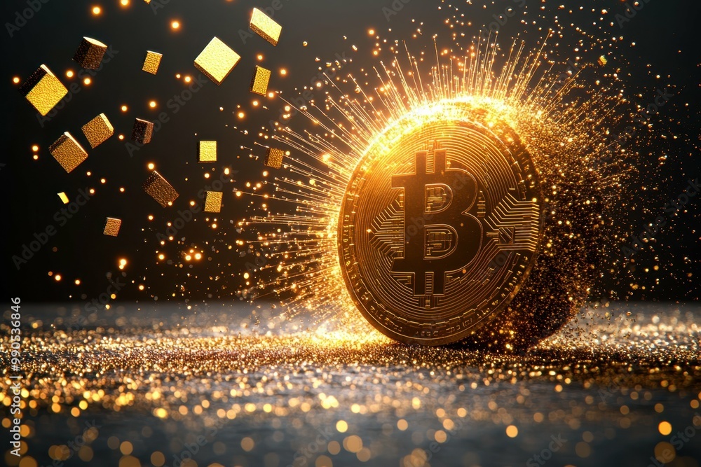 Aufkleber a digital coin with rays of light emanating from it symbolizing the influence and growth of cryptocu