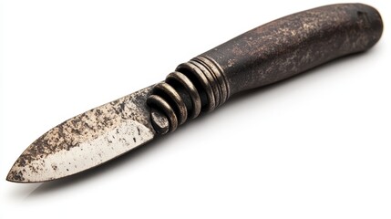 Obraz premium Vintage corkscrew knife collage, sepia tones, soft shadows, intricate details of the handle and blade, aged aesthetic on white