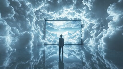 Dreamlike Scene of Person in Cloudy Atmosphere