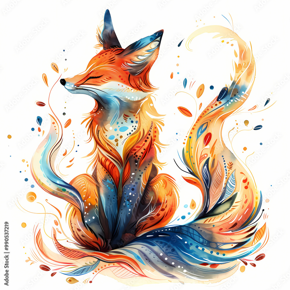 Wall mural whimsical fox clipart on white background 