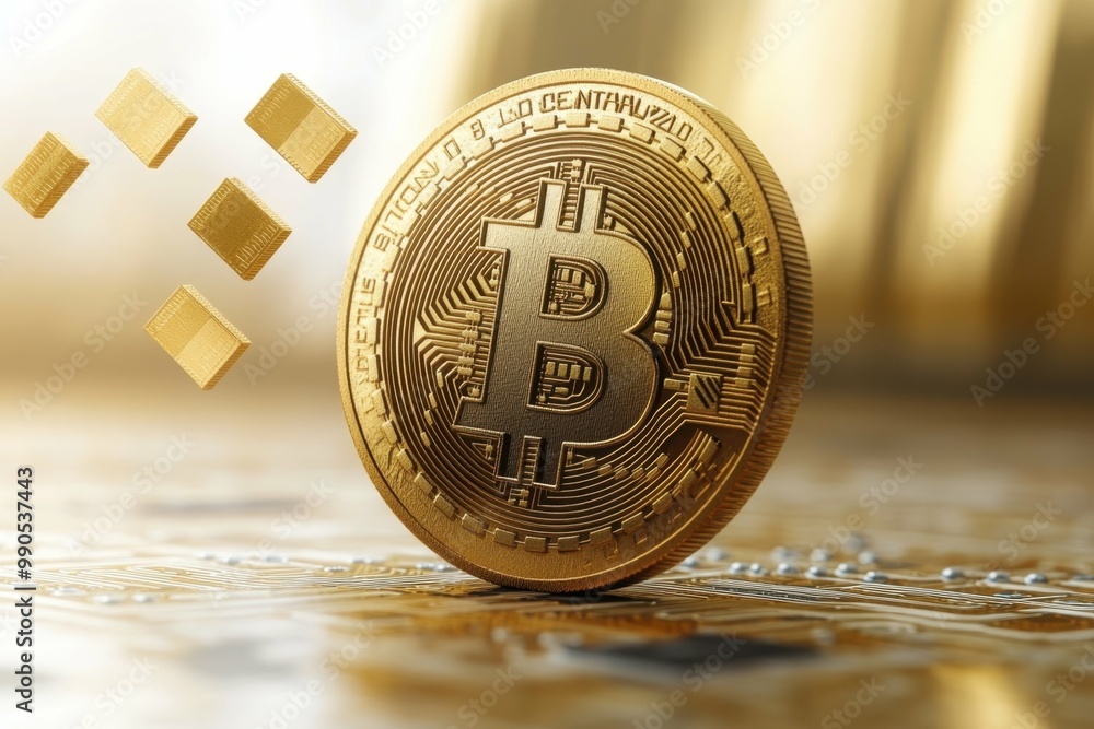 Aufkleber a stylized digital coin with a circuit board background symbolizing the technological foundation of 