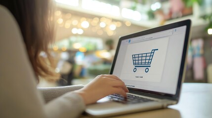 Young woman order or purchase product on internet using laptop