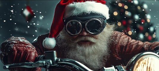 Santa Claus on a Chopper: Capturing the Festive Spirit in a Close-Up of His Winter Ride