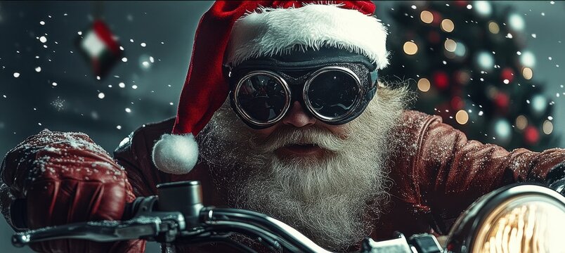 Santa Claus on a Chopper: Capturing the Festive Spirit in a Close-Up of His Winter Ride