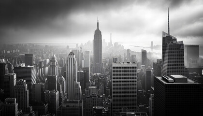 Fototapeta premium A black-and-white photo of a famous city skyline or iconic landmark, evoking a timeless, classic look