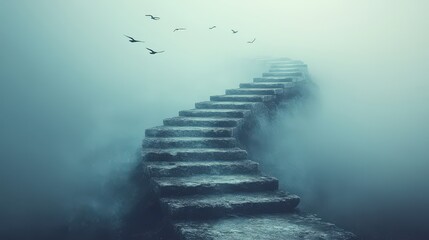 Serene Staircase Leading to the Unknown Misty Horizon