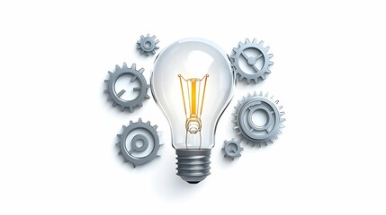 A light bulb surrounded by metallic gears, symbolizing creativity, innovation, and the connection between ideas and engineering.