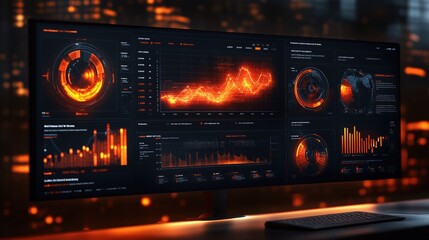 Close-up of a Futuristic Data Visualization Interface with Charts and Graphs - Business Analytics Presentation