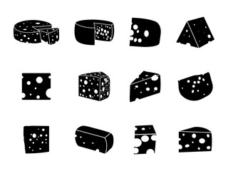 Set of Cheese Silhouette in various poses isolated on white background