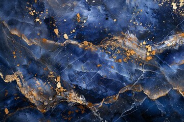 Photo of Navy blue agate marble pattern with golden veins. Background texture for backdrops or mapping