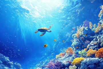 Fototapeta premium A fascinating underwater world, filled with colorful corals and exotic tropical fish. This beautiful view creates a stunning natural harmony, offering beauty and tranquility