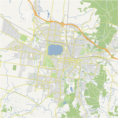 Map of Ballarat in Australia in a normal road map style. Contains layered vector with roads water, parks, etc.