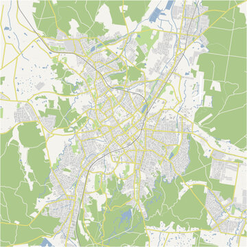 Map of Bendigo in Australia in a normal road map style. Contains layered vector with roads water, parks, etc.
