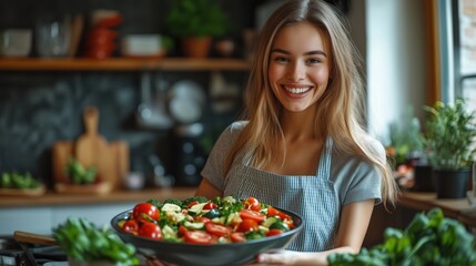 Female cook in apron cutting fresh vegetables