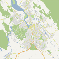 Map of Launceston in Australia in a normal road map style. Contains layered vector with roads water, parks, etc.