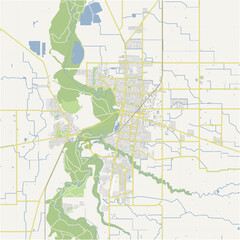 Map of Shepparton in Australia in a normal road map style. Contains layered vector with roads water, parks, etc.