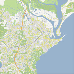 Map of Newcastle in Australia in a normal road map style. Contains layered vector with roads water, parks, etc.
