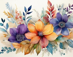 Watercolor floral bouquet isolated on white background, Watercolor flower collection 