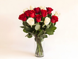 Fototapeta premium Valentine's Day roses arranged in a simple vase.