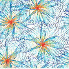Abstract linear flower pattern in sunset color palette. Trendy pattern for fashion print, kidwear, stationary, home textiles, digital design, wallpaper surface.