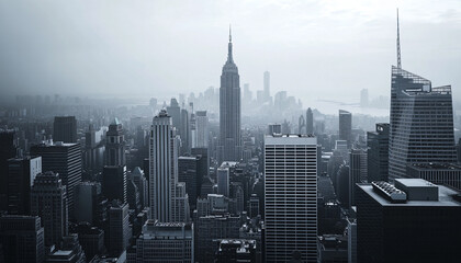 Fototapeta premium A black-and-white photo of a famous city skyline or iconic landmark, evoking a timeless, classic look