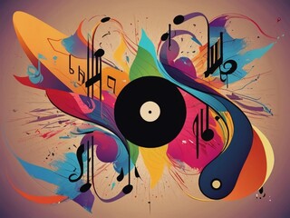 Obraz premium Vinyl record bringing colorful music notes to life