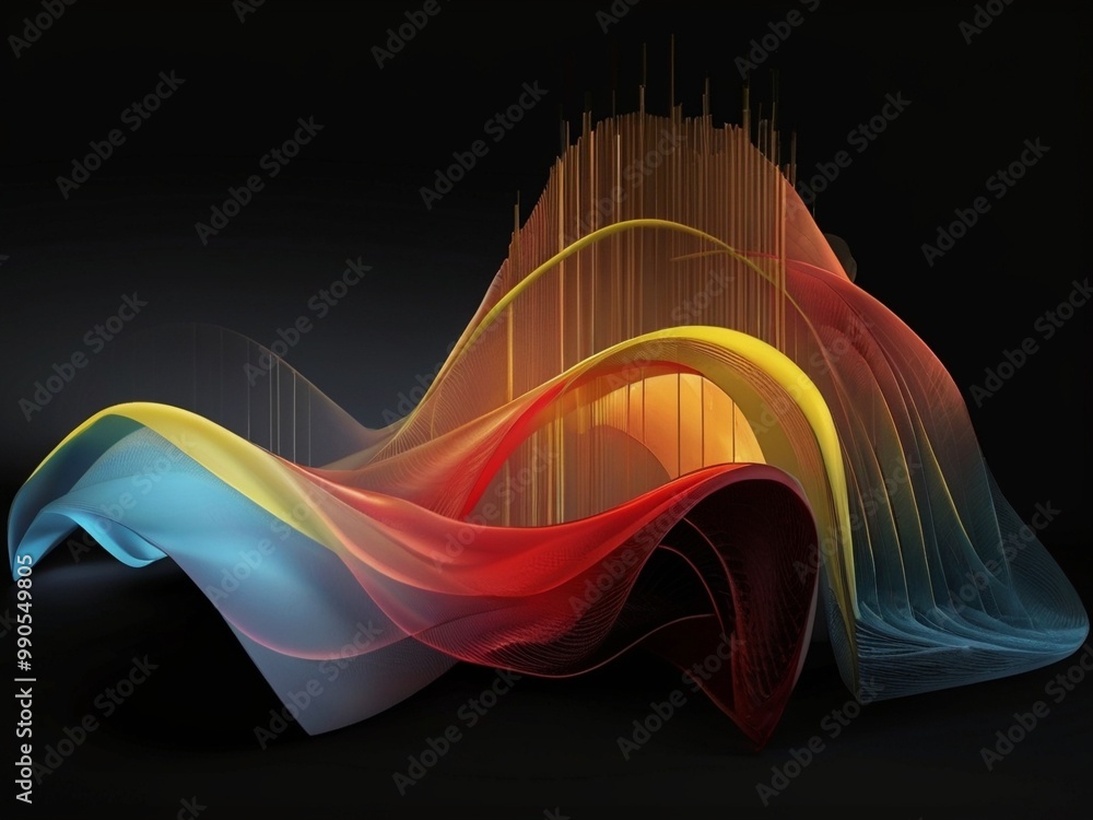 Poster abstract colorful wave structure flowing on black background