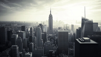 Fototapeta premium A black-and-white photo of a famous city skyline or iconic landmark, evoking a timeless, classic look