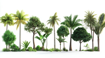 Fototapeta premium Tropics serene trees form set environmental cut on white backgrounds 