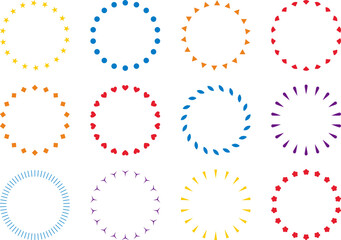 Vector set of circle ornaments with various designs, including stars and hearts