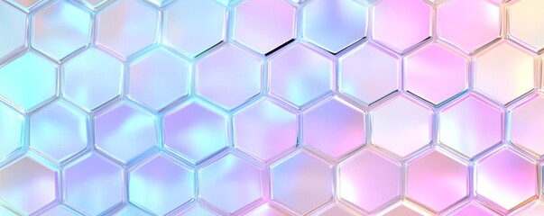 Fototapeta premium Seamless Hexagon Grid Holographic Pattern with Reflective Shine on White Background