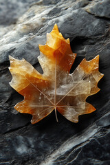 Crystal Maple Leaf on Rugged Stony Surface