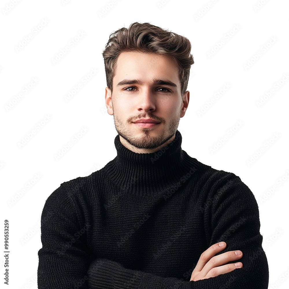 Canvas Prints Portrait of handsome young man in black sweater, isolated on white background  