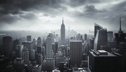 Obraz premium A black-and-white photo of a famous city skyline or iconic landmark, evoking a timeless, classic look