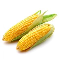 Isolated white background with fresh corn using clipping path. 