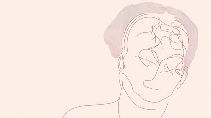 A minimalist line drawing of a person's face with abstract features.