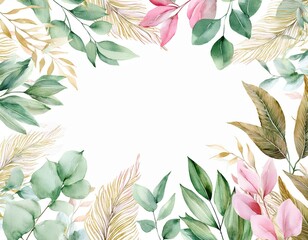 Fototapeta premium Watercolor hand painted lush frame with silver leaves and branches of eucalyptus dollar. Herbs for wedding invitations, save the date or design welcome.