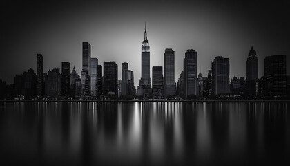 Obraz premium A black-and-white photo of a famous city skyline or iconic landmark, evoking a timeless, classic look