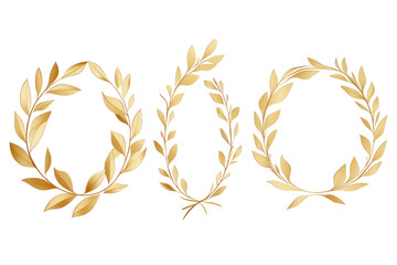 Naklejka premium Collection of golden olive wreaths for achievements, isolated on white background