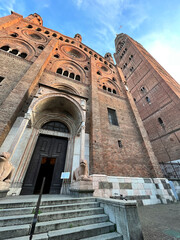 Fototapeta premium Cremona cathedral panoramic view from below. High quality photo