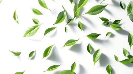 Green Leaves on White Background