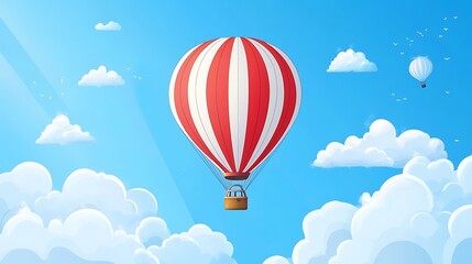 Red Hot Air Balloon Soaring Through Fluffy Clouds