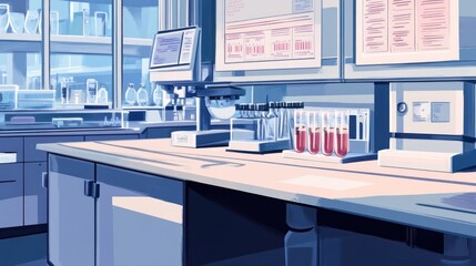 A modern laboratory setting with equipment and test tubes for scientific research.