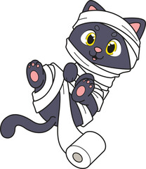 Cartoon cute cat tangled in toilet paper vector illustration