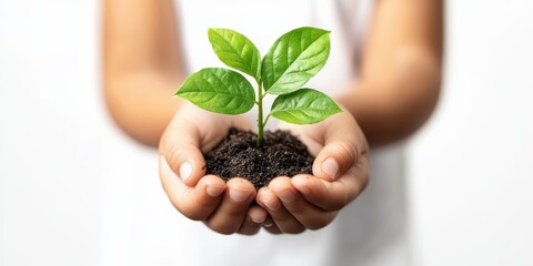 A person holds a small green plant with fresh leaves, symbolizing growth, care, and environmental awareness.