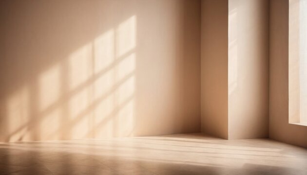 empty studio space with large window and empty wall in warm tones , mockup for your idea, ai generated, ai