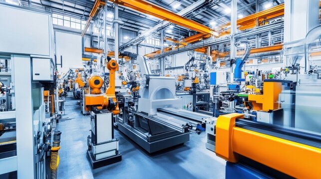 Photo of robot machine producing car frame with welding working professionally and. small particles come out during production process
